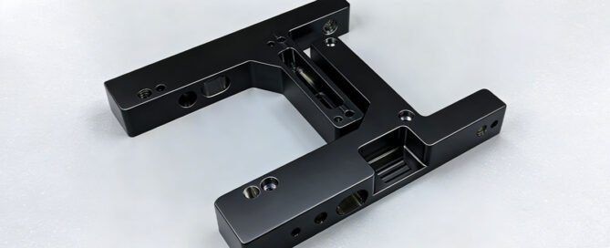 High-precision CNC machined black anodized aluminum part, representing functional prototyping quality in a comparison guide against 3D printing and vacuum casting.