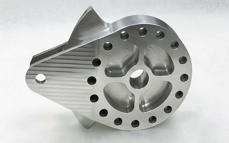 CNC machined aluminum joint drive part for automation, featuring a multi-hole flange and 3D milled surfaces.