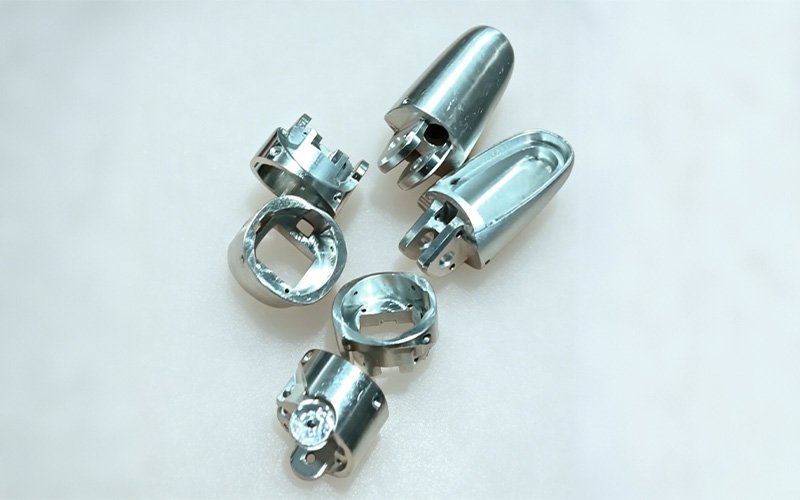 CNC machined robotic finger joint components in as-machined aluminum, prior to surface treatment – 7075-T6 aluminum alloy