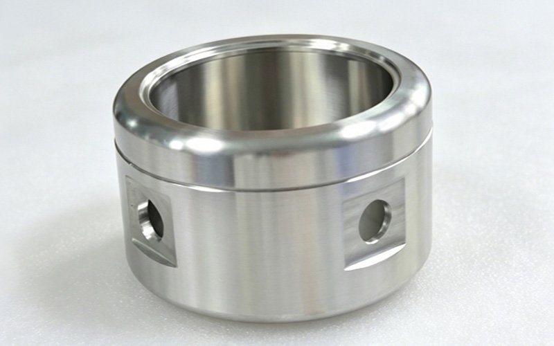 Custom 316L stainless steel ring-shaped housing precision turned and 5-axis milled with slotted recesses