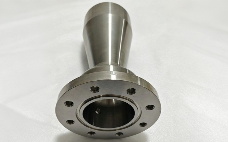 Custom CNC turned and milled stainless steel reducer flange tube for laboratory equipment